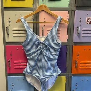 Oasis Blue and White Striped Swimwear, M, NWOT
